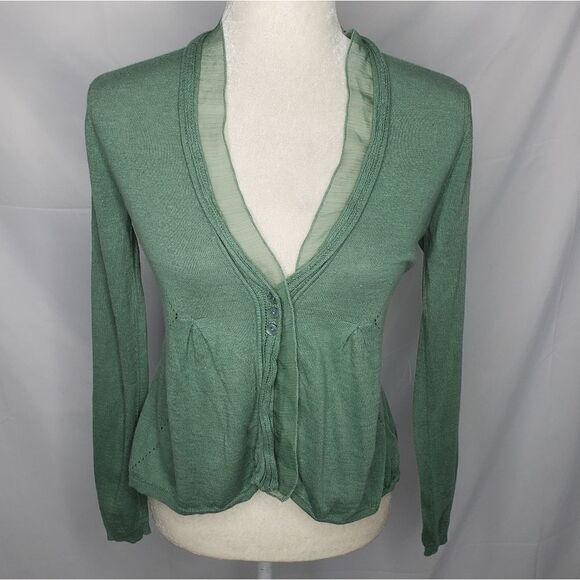 ANTHROPOLOGIE cardigan Angel of the North green Aral sweater S - Picture 2 of 11